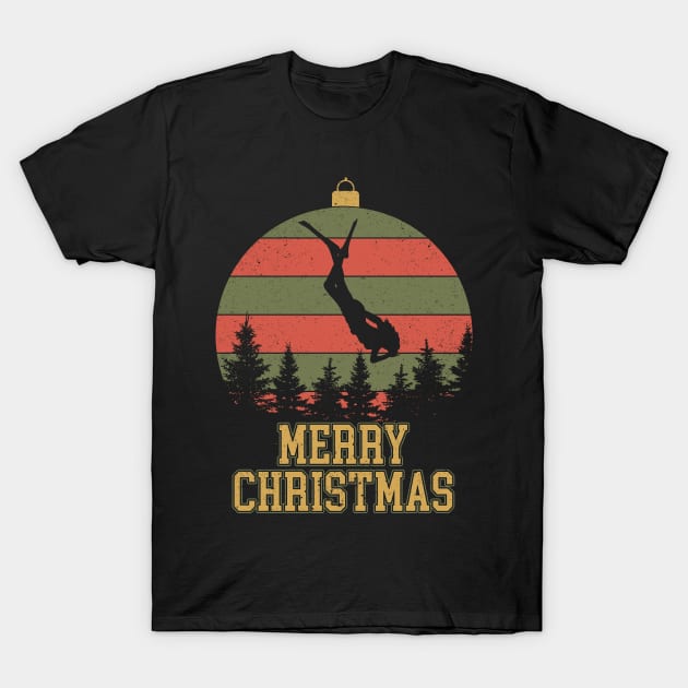 Merry Christmas Freediver Snorkeling Xmas Tree T-Shirt by Way Down South